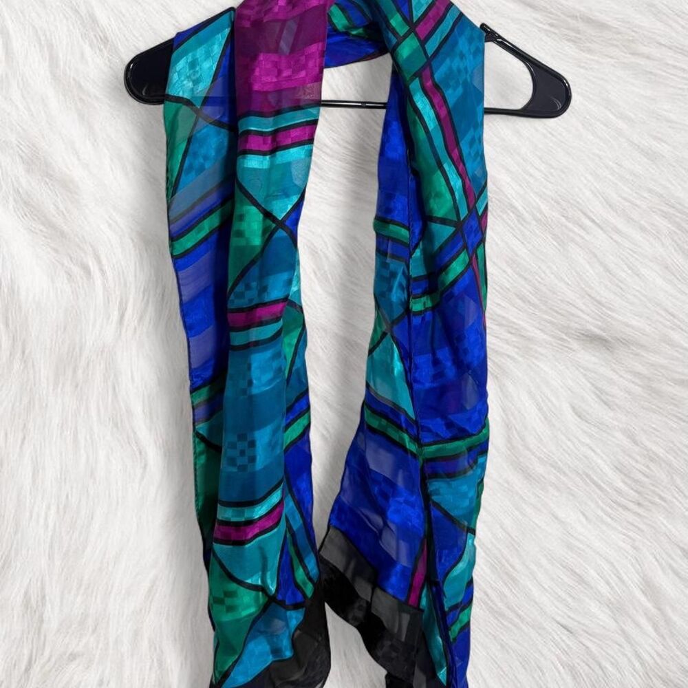 100% silk Stunning blue and purple abstract scarf with a unique design
